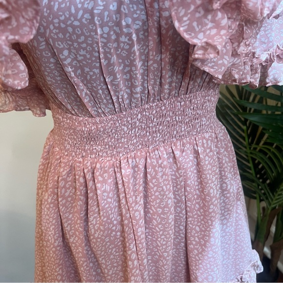 Saints & Secrets FASHION PINK FLORAL PRINT OFF SHOULDER RUFFLE DRESS Large - Picture 4 of 11